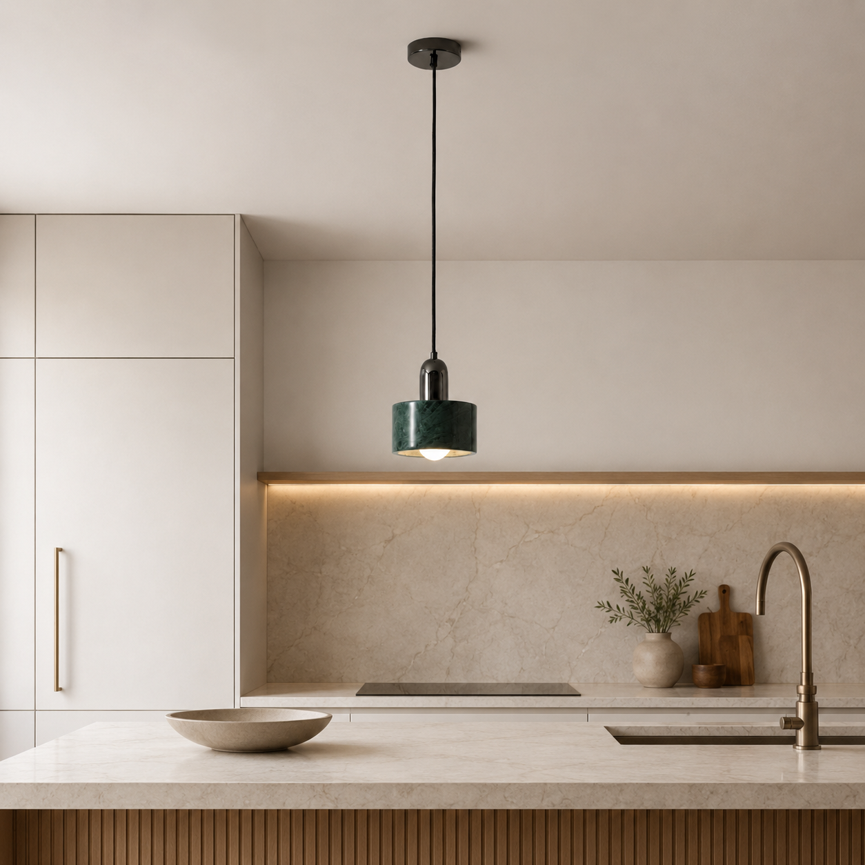 Travolith 6521 Natural Green Stone Pendant Light – Black Metal E27 Hanging Lamp - product view 2