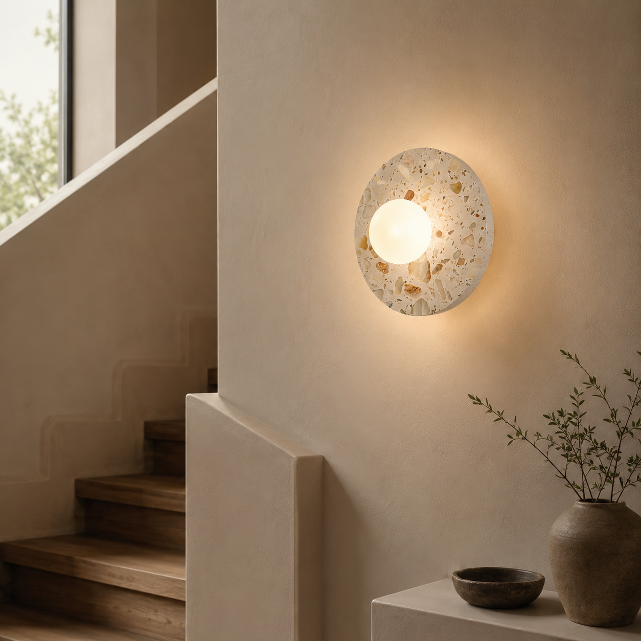 Travolith Nordic Solace Yellow Travertine LED Wall Sconce – Minimal Bedside & Hallway Light - product view 3