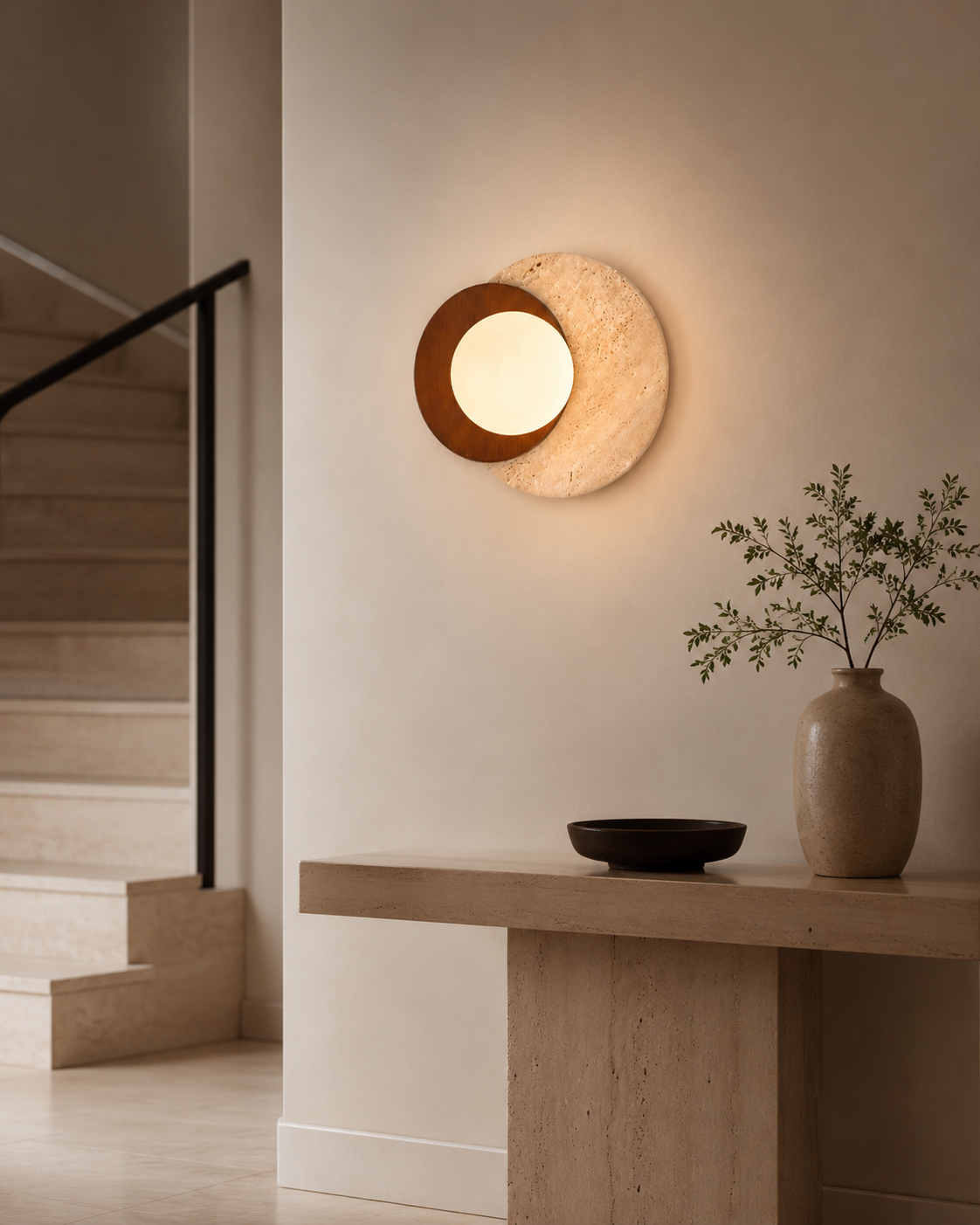 Travolith Japanese Wabi-Sabi Travertine LED Wall Sconce for Bedroom, Living Room, Stairway and Hallway - product view 9