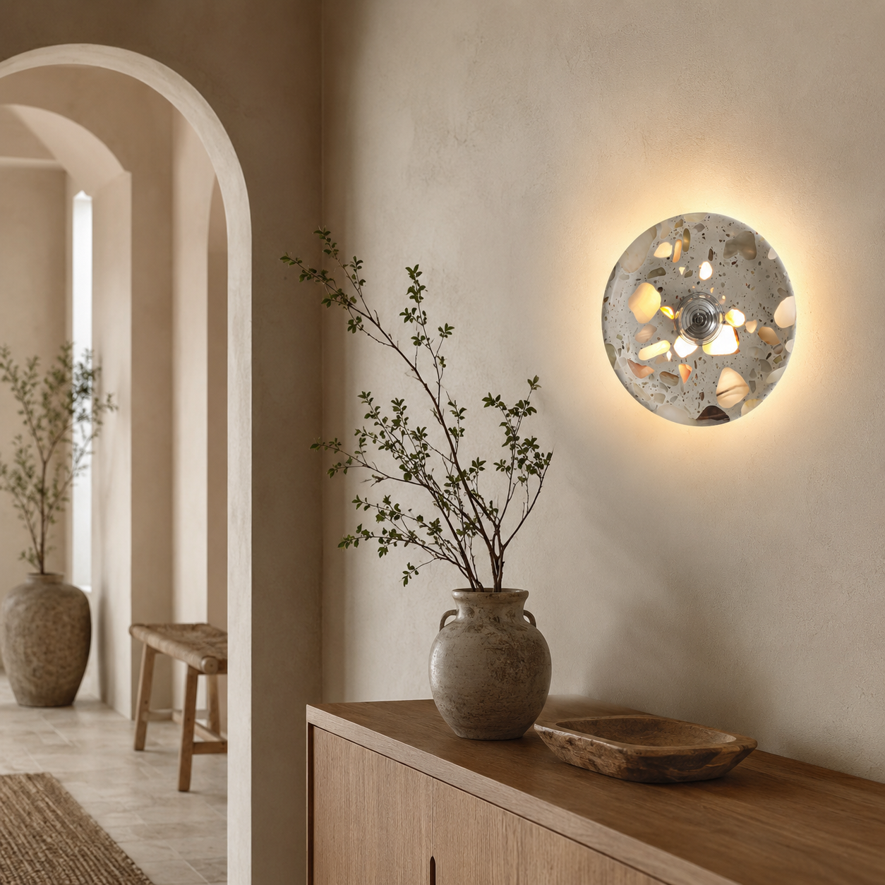 Travolith Silver Orbit Translucent Stone LED Wall Light – Wabi-Sabi Round Ambient Sconce - product view 3