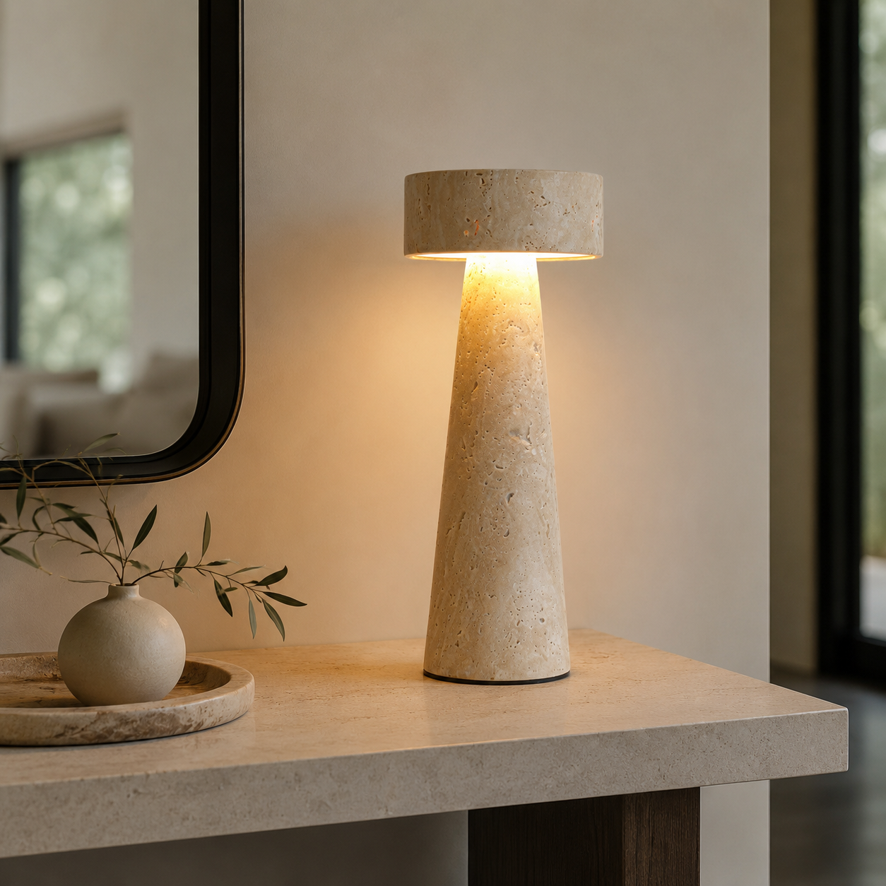 Travolith Travertine & Linen Table Lamp - Model 6702 - product view 3