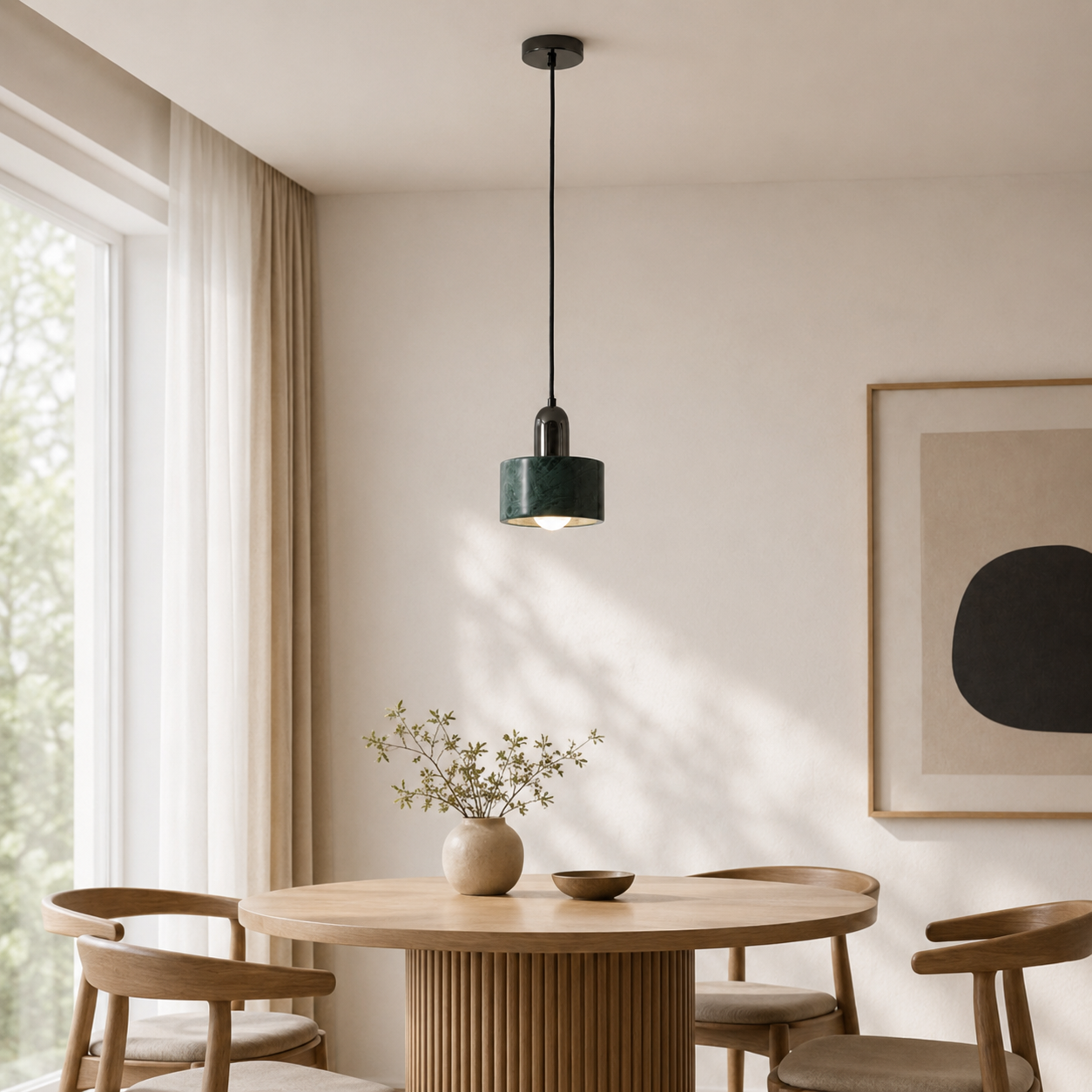 Travolith 6521 Natural Green Stone Pendant Light – Black Metal E27 Hanging Lamp - product view 4