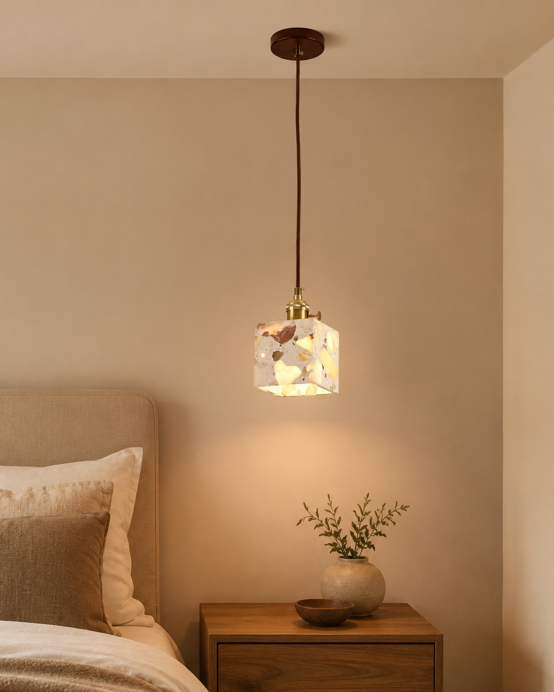 Travolith 6503 Translucent Stone Pendant Light – Brown Metal Hanging Lamp with G9 Base - product view 3