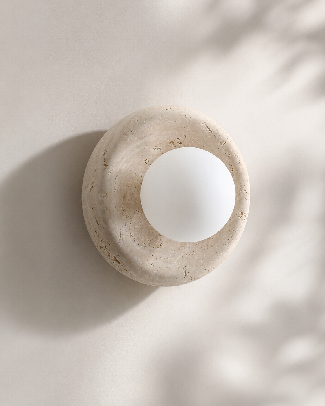 Travolith Natural Travertine Ring Wall Sconce – Modern Stone Globe Light for Bedroom & Entryway - product view 4
