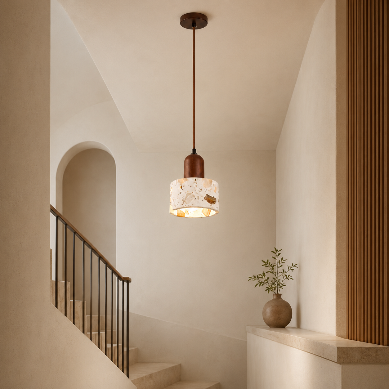 Travolith 6503 Translucent Stone Pendant Light – Brown Metal Hanging Lamp with G9 Base - product view 6