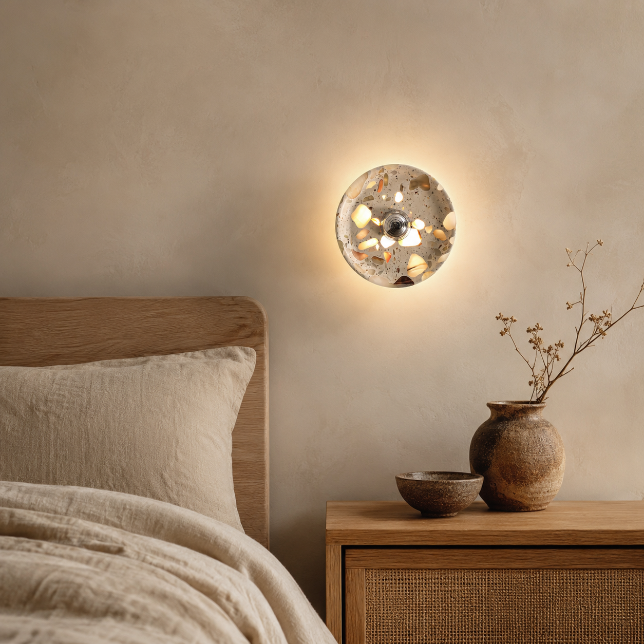 Travolith Silver Orbit Translucent Stone LED Wall Light – Wabi-Sabi Round Ambient Sconce - product view 4
