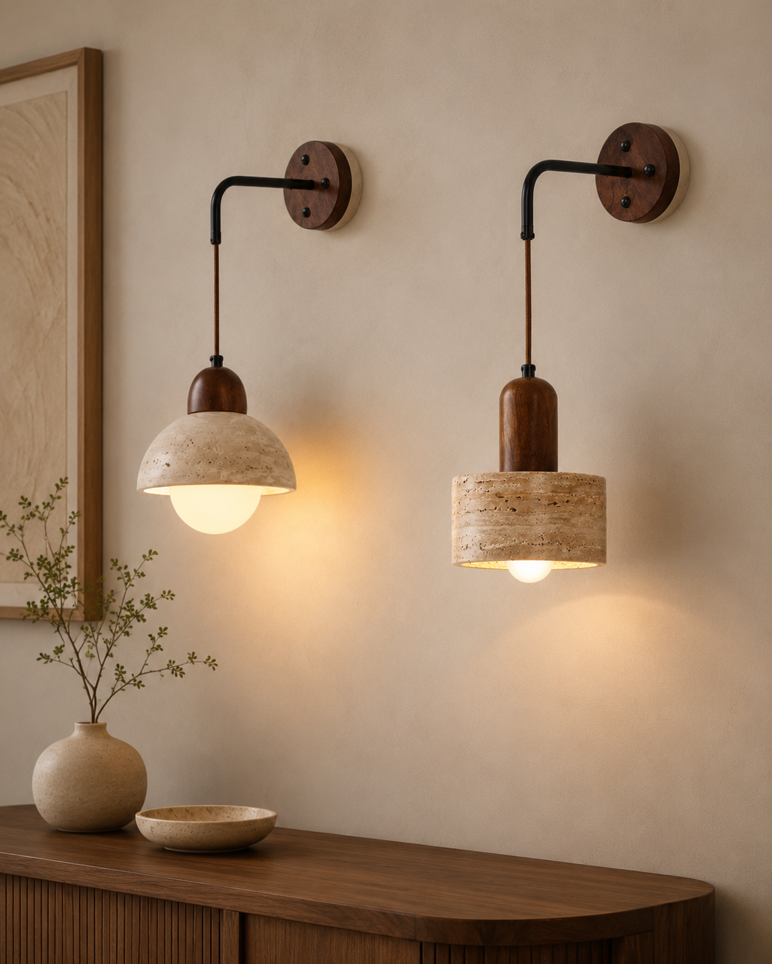 Travolith Wabi-Sabi Travertine Wall Sconce – Japanese Vintage Bedside Light for Living Room, Stairway & Hallway - product view 3