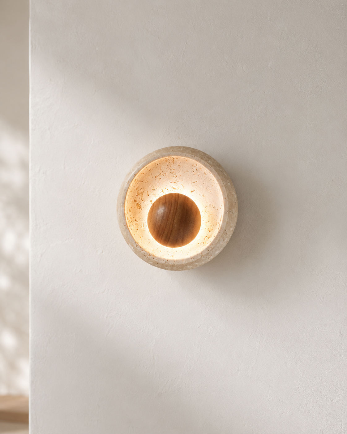 Travolith Modern Natural Travertine Halo Wall Sconce – Textured Stone Accent Light for Bedroom, Entryway and Living Room - product view 6