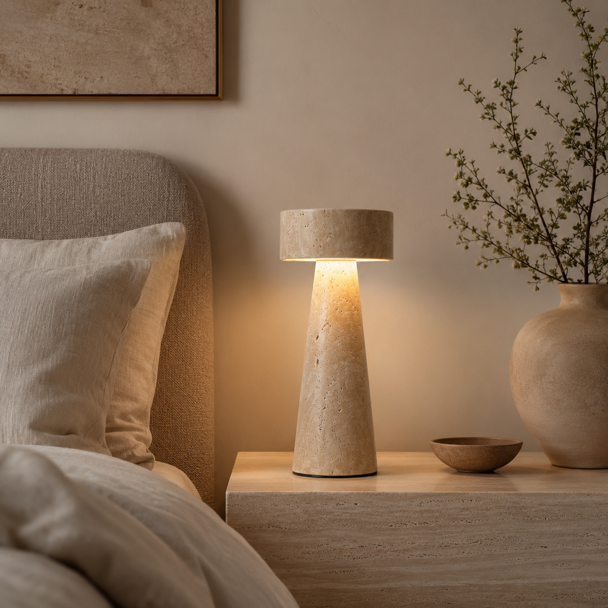 Travolith Travertine & Linen Table Lamp - Model 6702 - product view 2