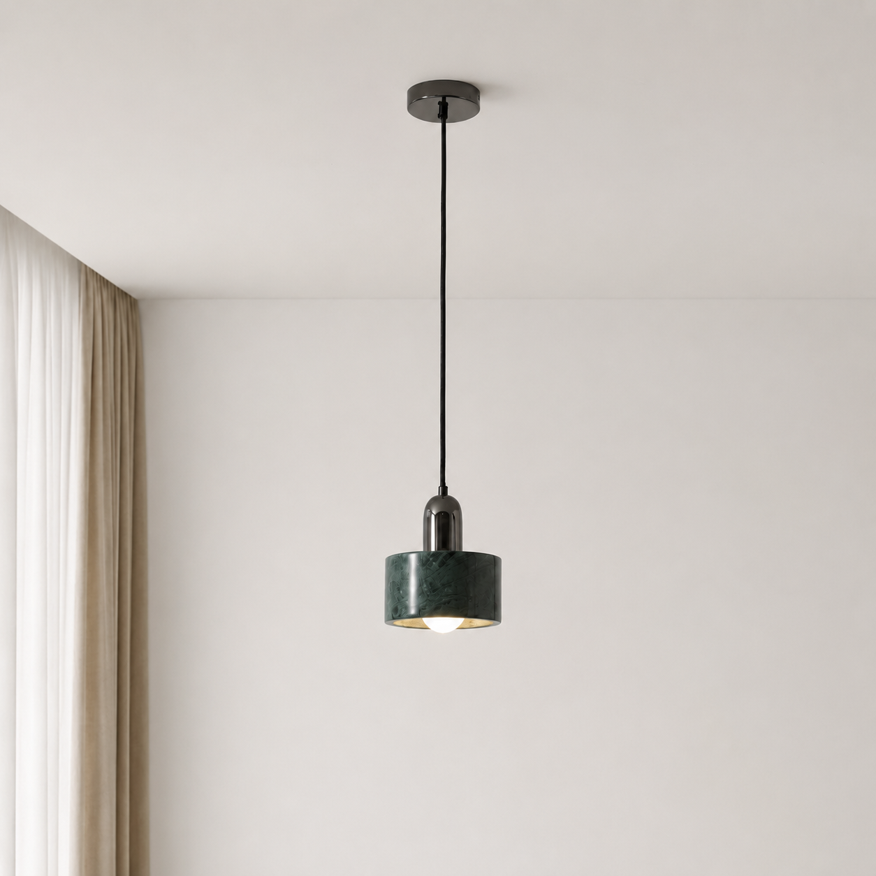 Travolith 6521 Natural Green Stone Pendant Light – Black Metal E27 Hanging Lamp - product view 5