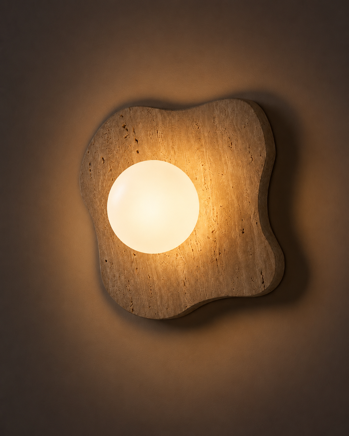 Travolith Organic Travertine Globe Wall Sconce – Modern Wabi-Sabi Bedside Light - product view 3