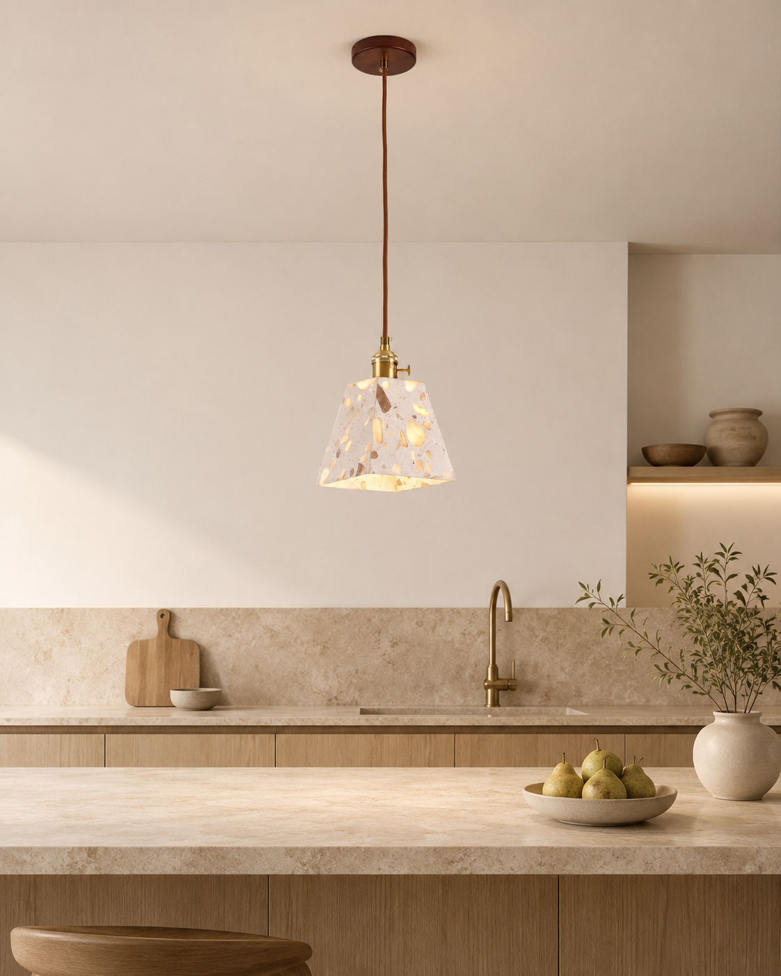 Travolith 6503 Translucent Stone Pendant Light – Brown Metal Hanging Lamp with G9 Base - product view 8