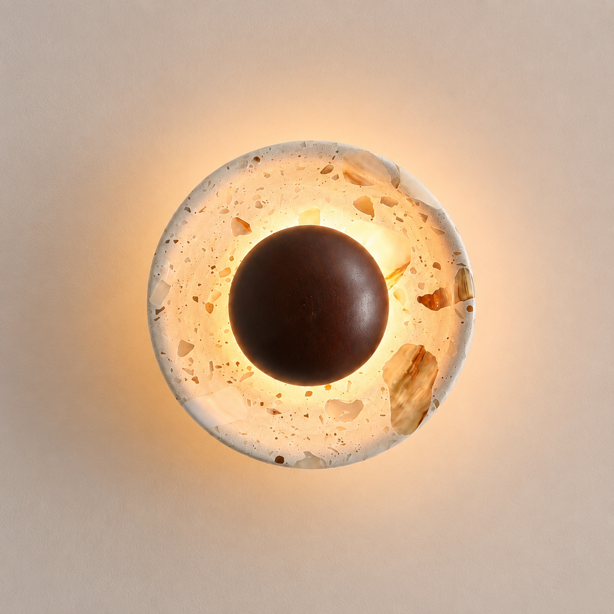 Travolith Golden Travertine Half-Moon LED Wall Sconce – Vintage Wabi-Sabi Bedside Light - product view 7