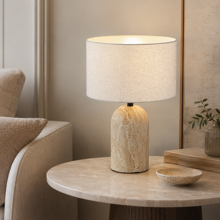 Travertine & Linen Table Lamp - Model 6703