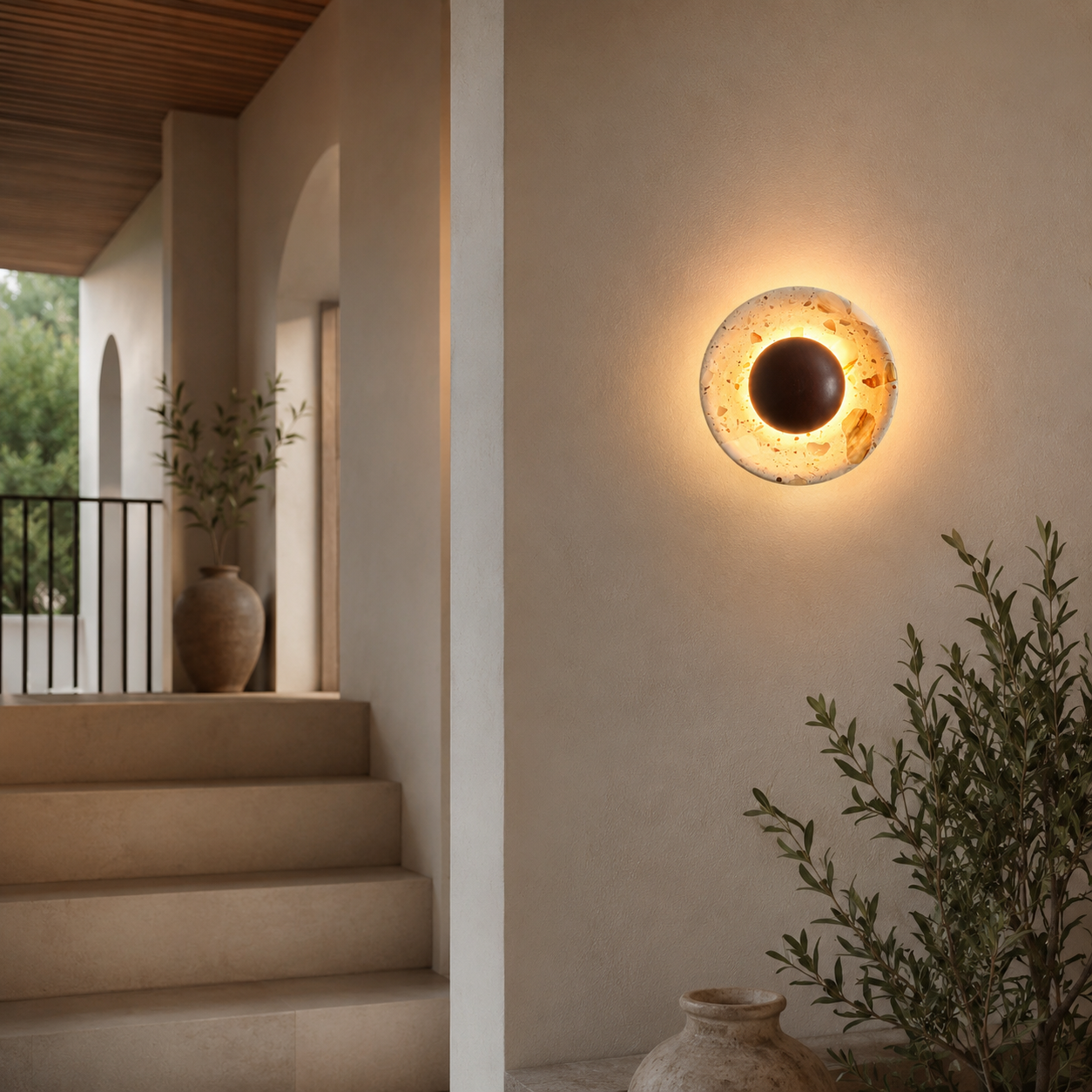 Travolith Golden Travertine Half-Moon LED Wall Sconce – Vintage Wabi-Sabi Bedside Light - product view 8