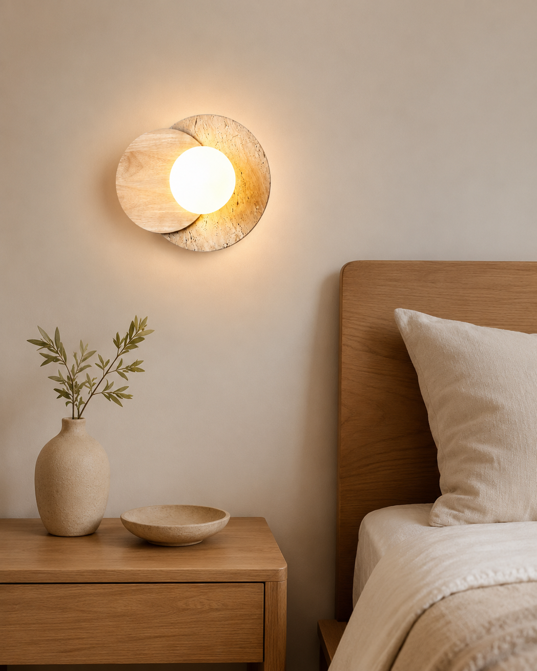 Travolith Japanese Wabi-Sabi Travertine LED Wall Sconce for Bedroom, Living Room, Stairway and Hallway - product view 1