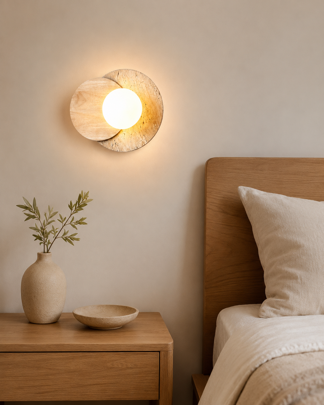 Travolith Japanese Wabi-Sabi Travertine LED Wall Sconce for Bedroom, Living Room, Stairway and Hallway - product view 1