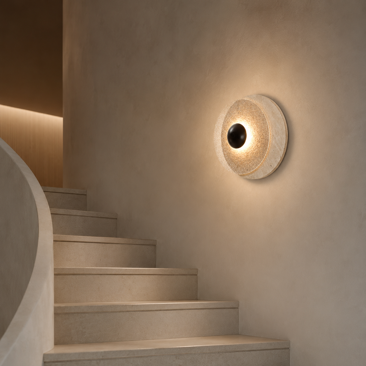 Travolith Kanso Halo Travertine Wall Sconce – Japanese Vintage Round Bedside Light - product view 4