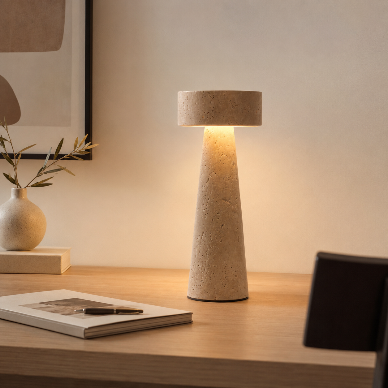 Travolith Travertine & Linen Table Lamp - Model 6702 - product view 9