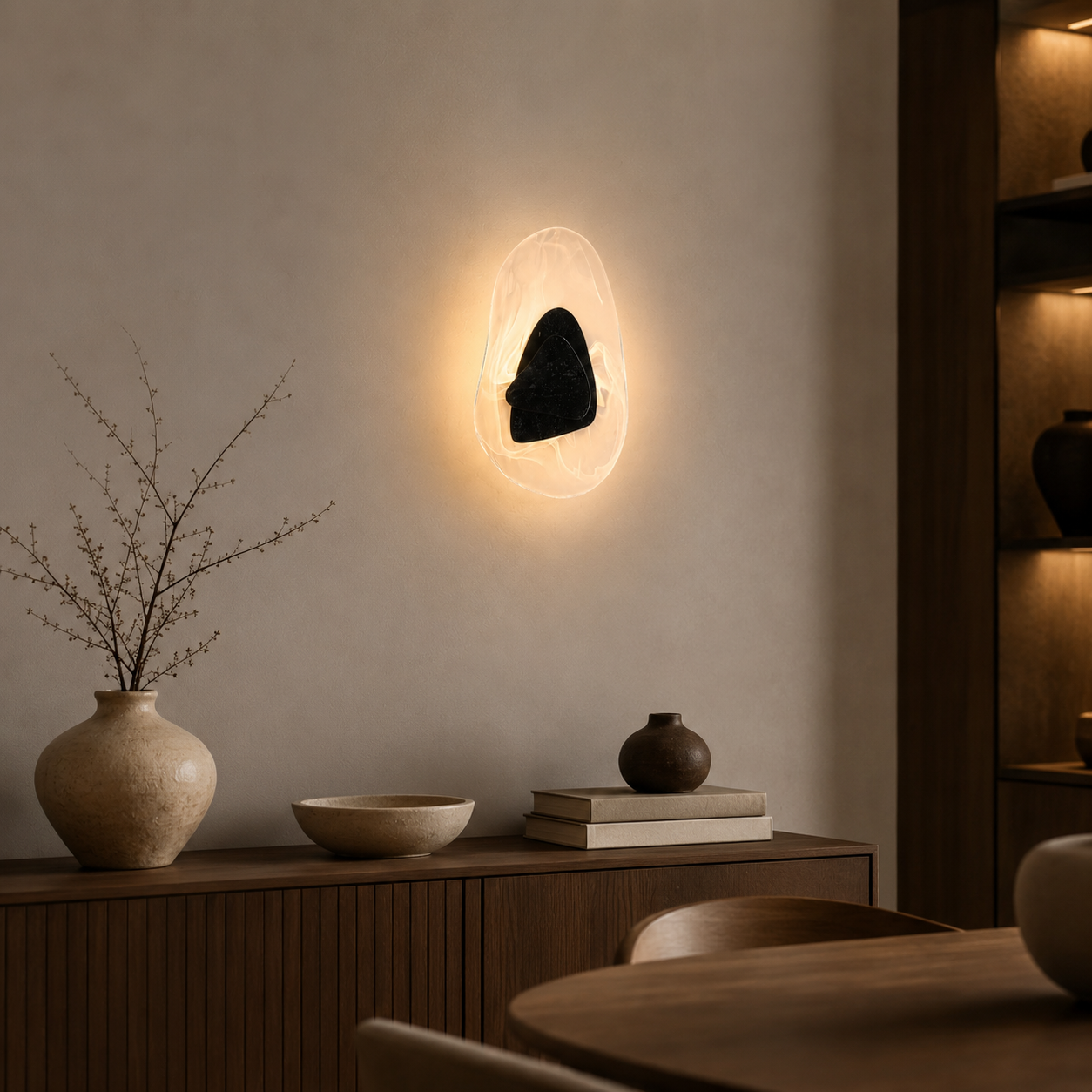 Travolith Black Travertine Glass Wall Light – Sculptural Warm LED Sconce for Modern Interiors - product view 2