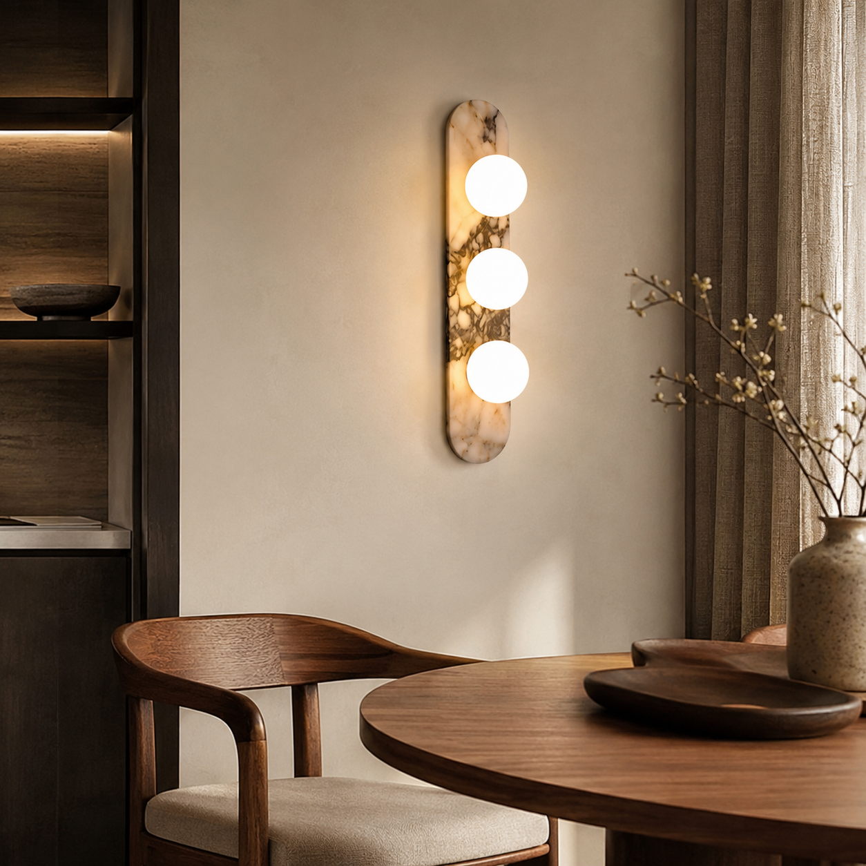 Travolith Patterned Stone Triple-Globe Wall Light – Vertical Natural Stone Sconce with Brass Details - product view 4