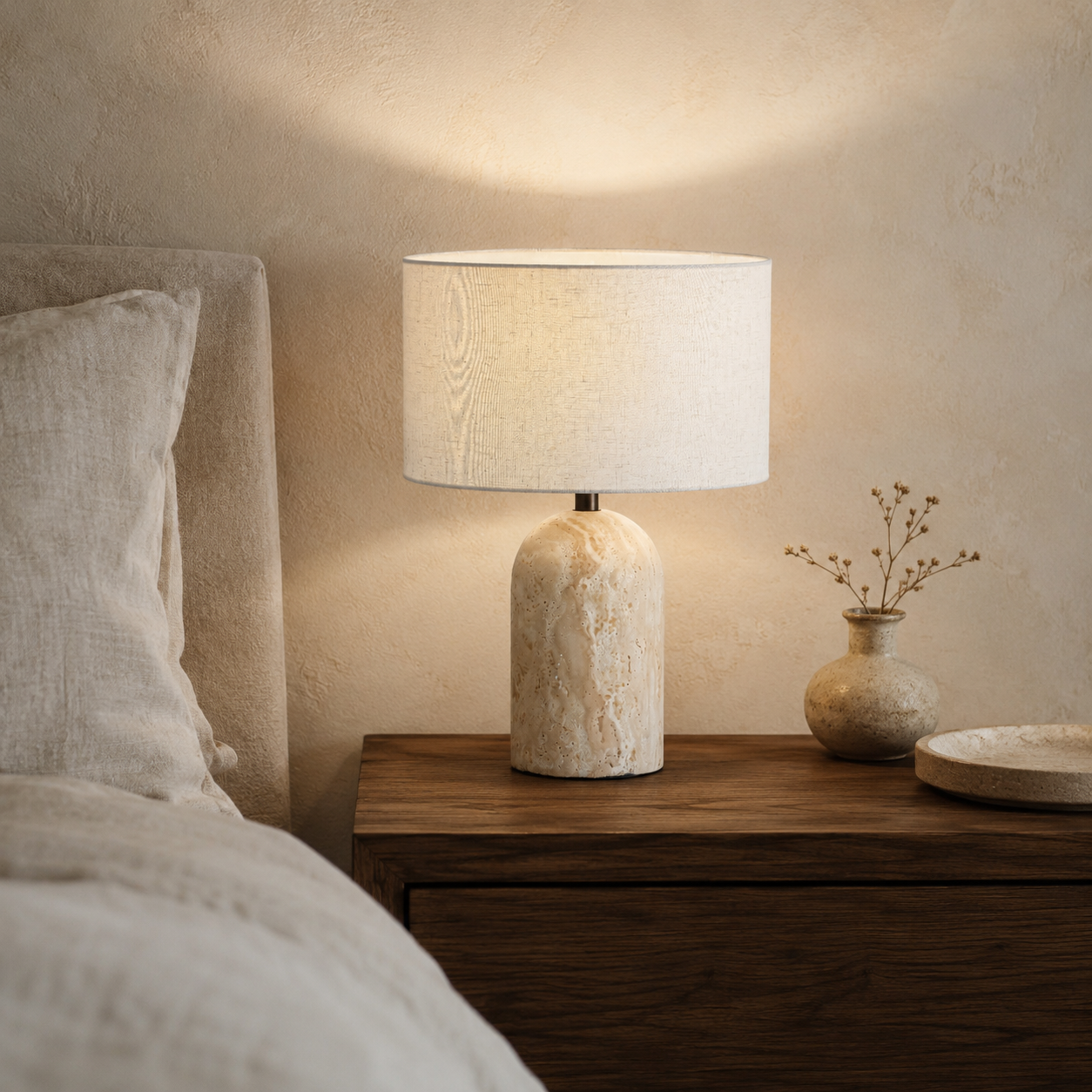 Travolith Travertine & Linen Table Lamp - Model 6703 - product view 5
