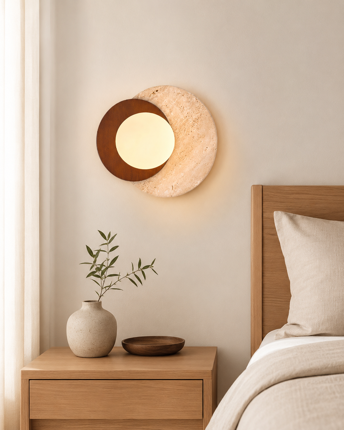 Travolith Japanese Wabi-Sabi Travertine LED Wall Sconce for Bedroom, Living Room, Stairway and Hallway - product view 6