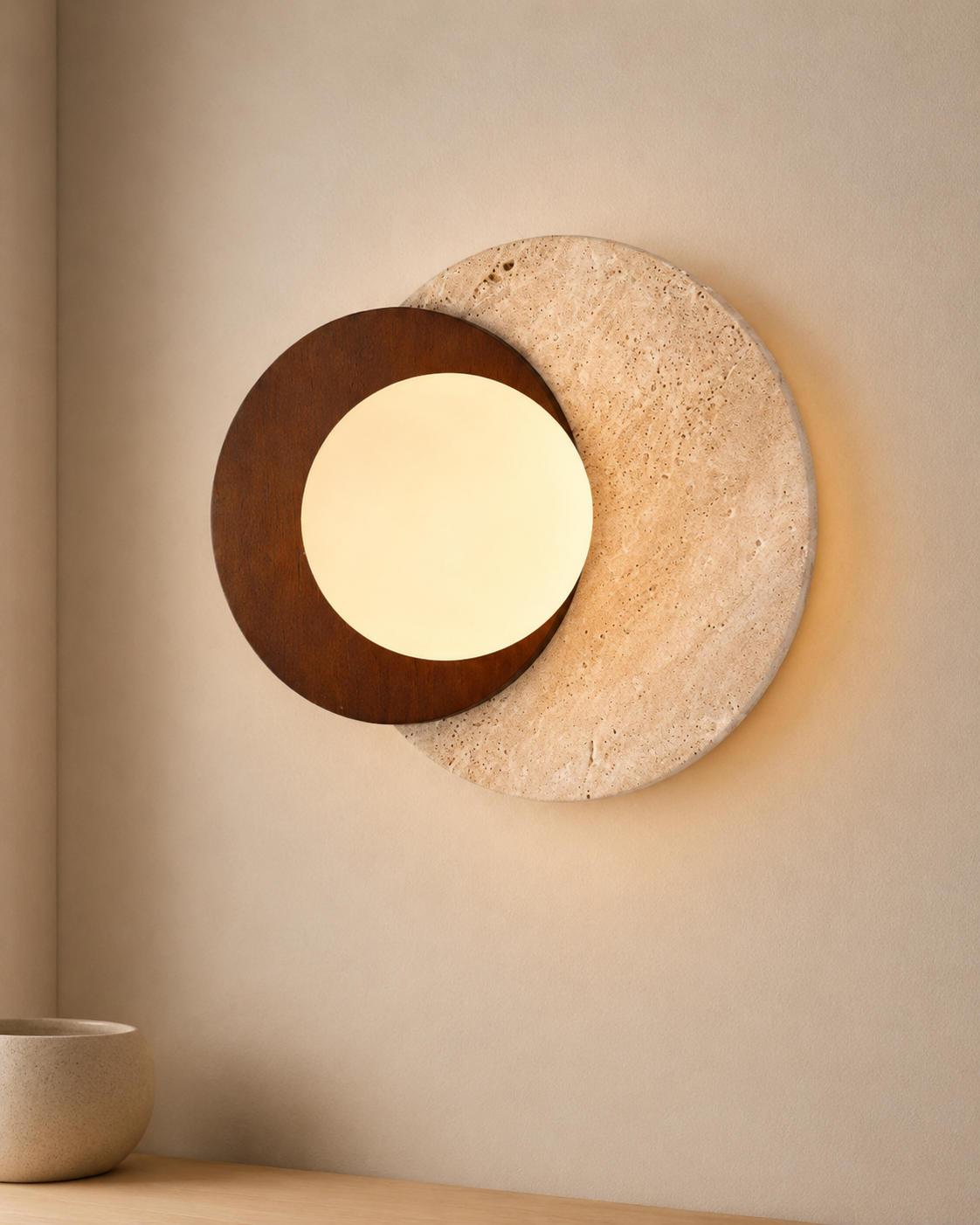 Travolith Japanese Wabi-Sabi Travertine LED Wall Sconce for Bedroom, Living Room, Stairway and Hallway - product view 3