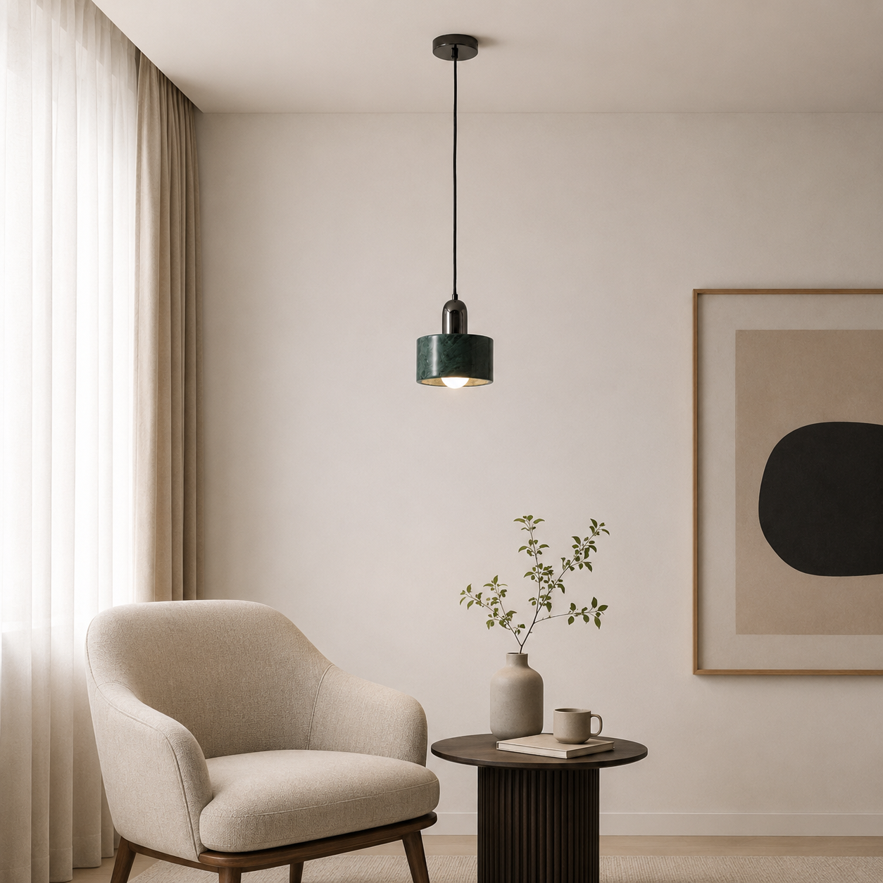 Travolith 6521 Natural Green Stone Pendant Light – Black Metal E27 Hanging Lamp - product view 6