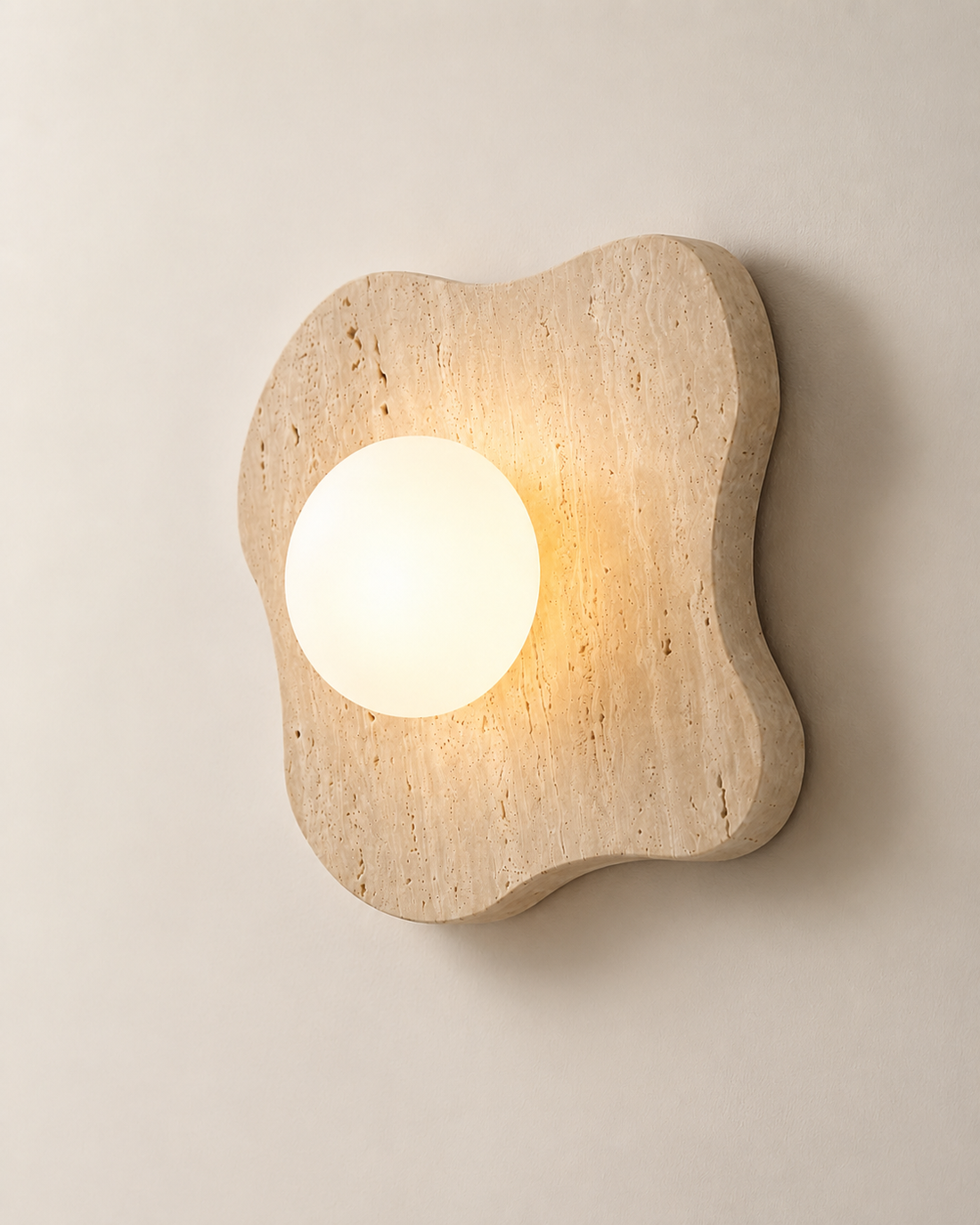 Travolith Organic Travertine Globe Wall Sconce – Modern Wabi-Sabi Bedside Light - product view 1