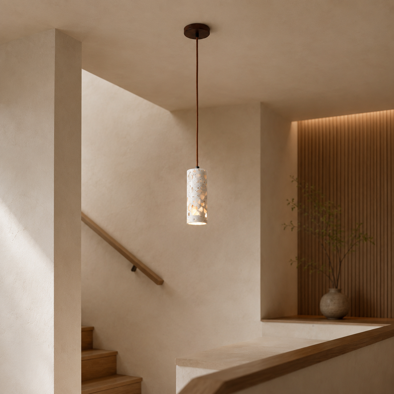 Travolith Model 6520 Natural Wood LED Pendant Light | Minimalist Translucent Stone Style Hanging Lamp for Modern Interiors - product view 2