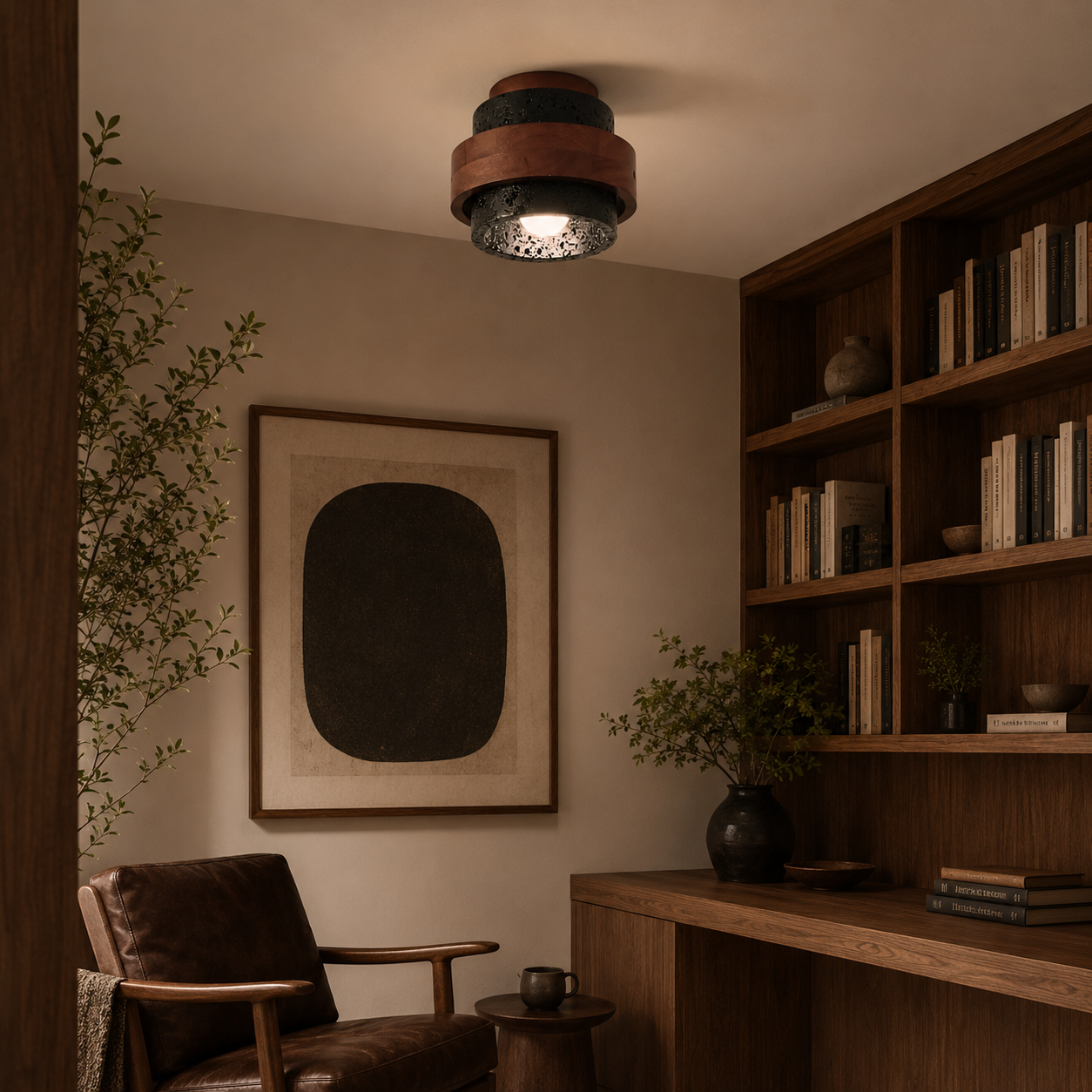 Travolith 6903 Black Travertine Flush Mount – Wood-Wrapped Natural Stone Ceiling Light - product view 3