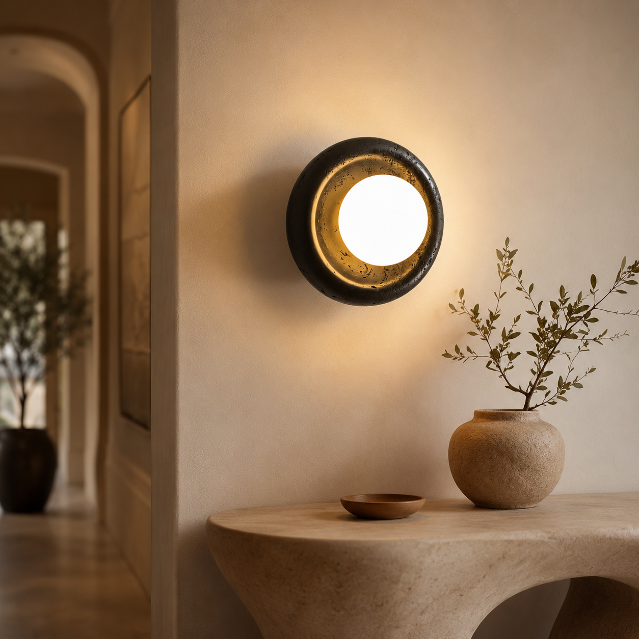 Travolith Model 6927 Black Travertine Globe Wall Light - product view 3