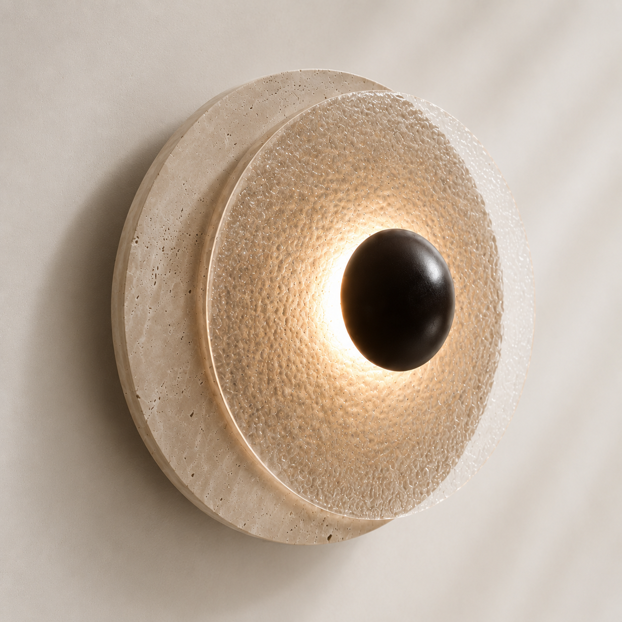 Travolith Kanso Halo Travertine Wall Sconce – Japanese Vintage Round Bedside Light - product view 6