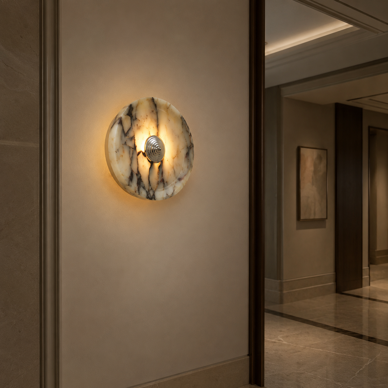 Travolith Patterned Stone LED Wall Light – Brass and Chrome Decorative Sconce in Three Sizes - product view 2