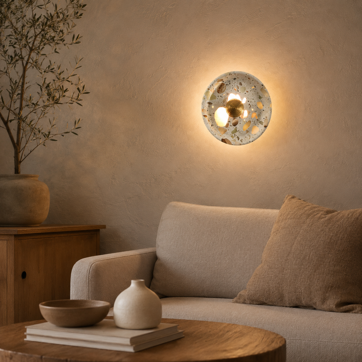 Travolith Moonstone Ring LED Wall Sconce – Round Wabi-Sabi Bedside Ambient Light - product view 4