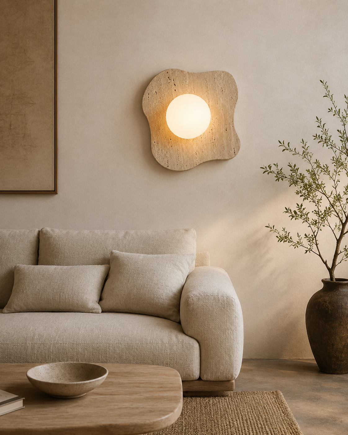 Travolith Organic Travertine Globe Wall Sconce – Modern Wabi-Sabi Bedside Light - product view 5
