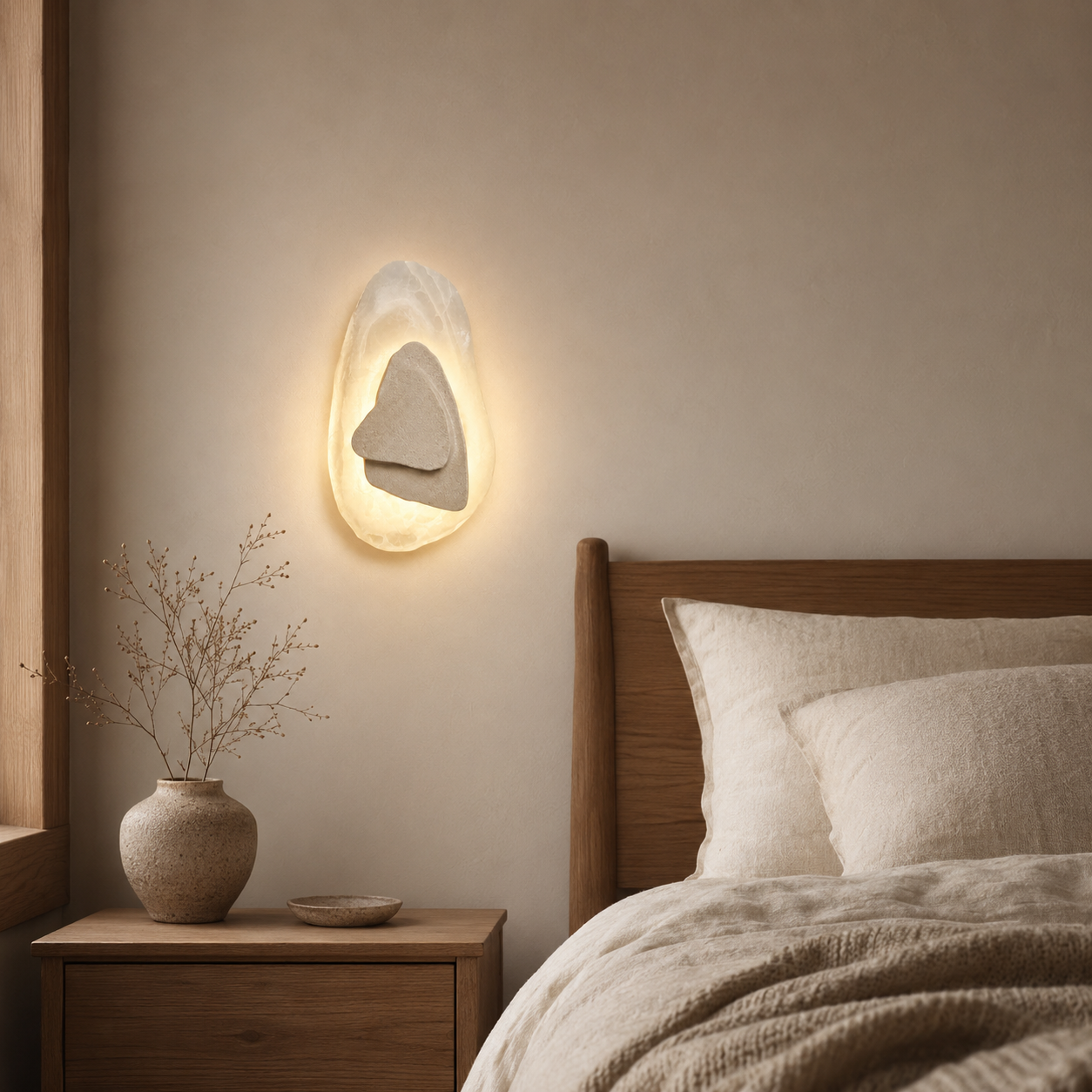 Travolith Wabi-Sabi Yellow Travertine LED Wall Sconce – Warm Ambient Light for Bedroom, Hallway & Hotel Interiors - product view 2