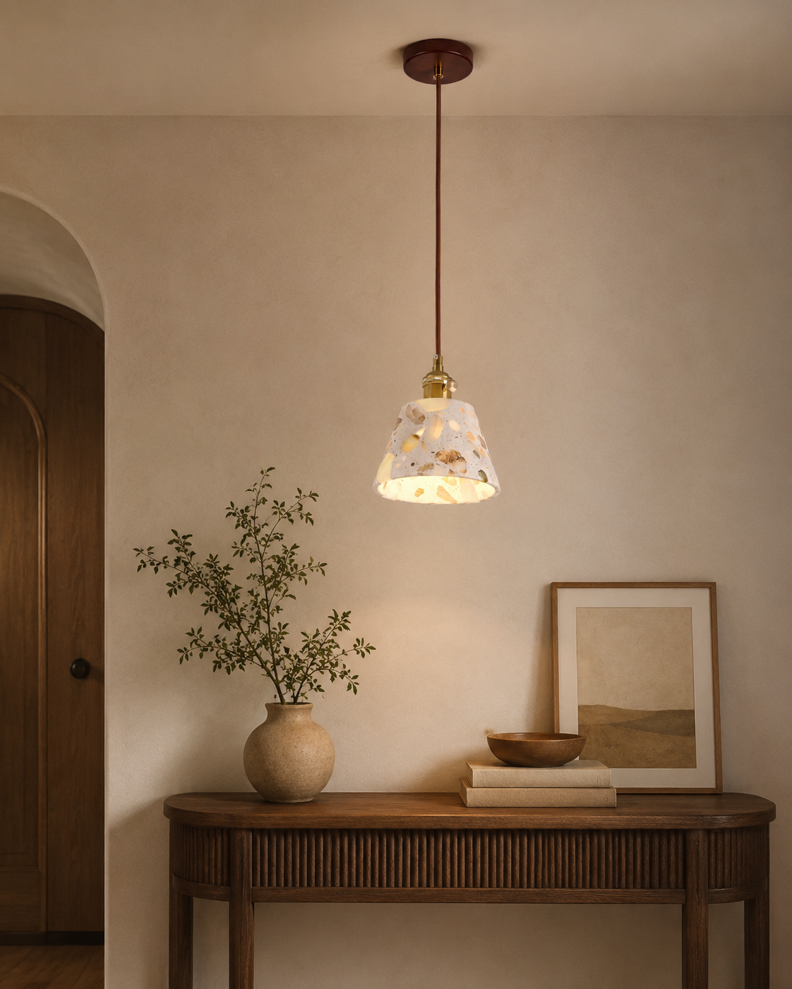 Travolith 6503 Translucent Stone Pendant Light – Brown Metal Hanging Lamp with G9 Base - product view 10