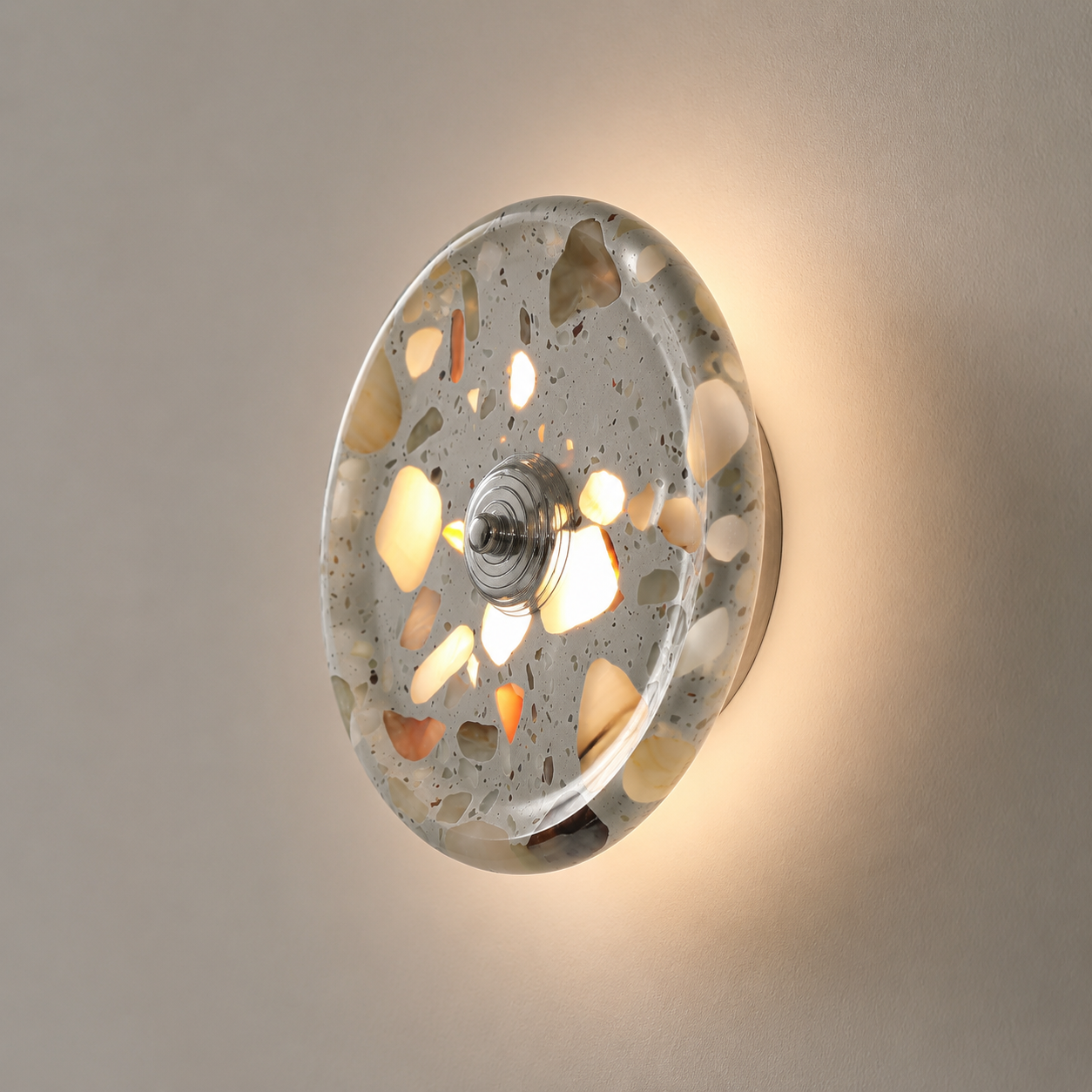 Travolith Silver Orbit Translucent Stone LED Wall Light – Wabi-Sabi Round Ambient Sconce - product view 5