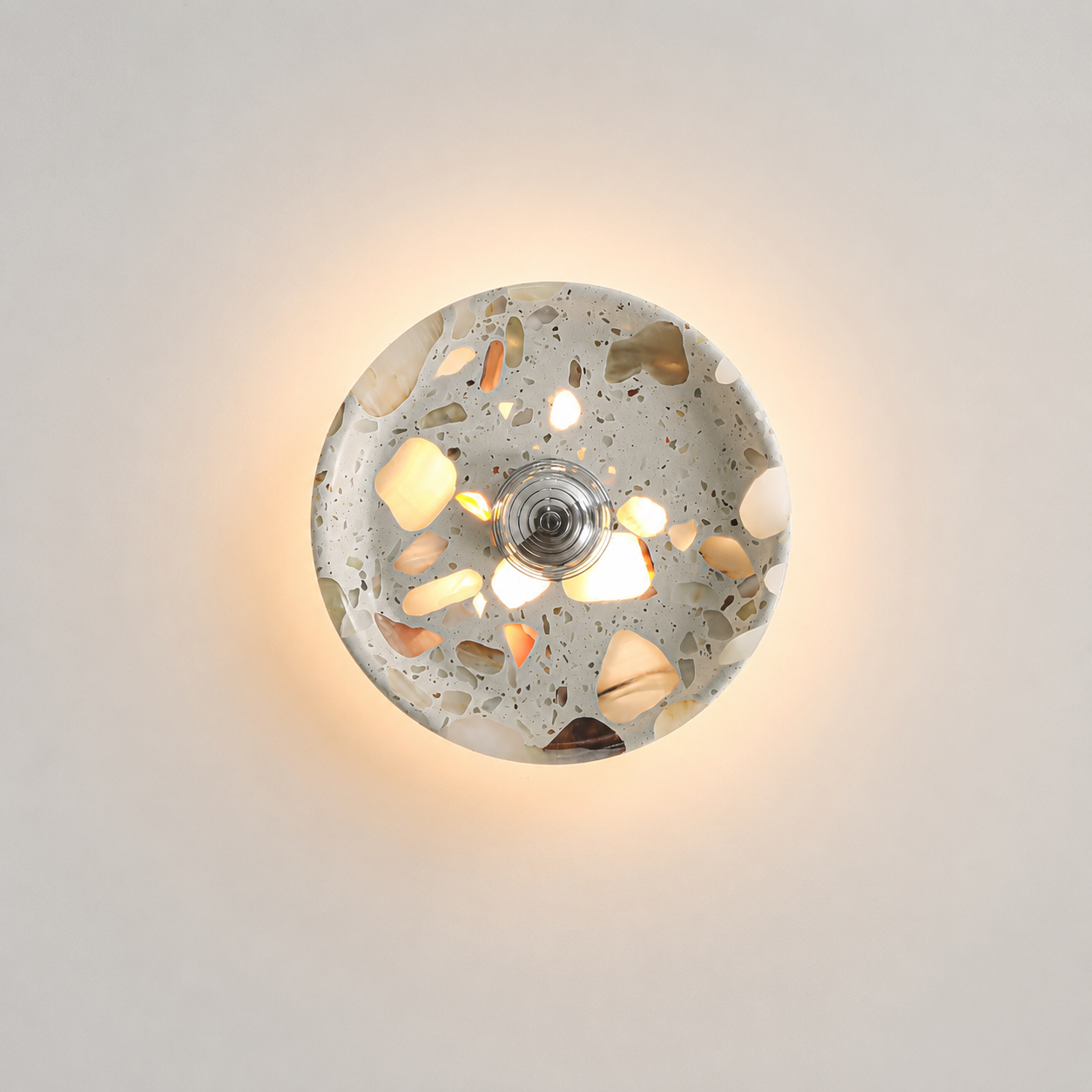 Travolith Silver Orbit Translucent Stone LED Wall Light – Wabi-Sabi Round Ambient Sconce - product view 2