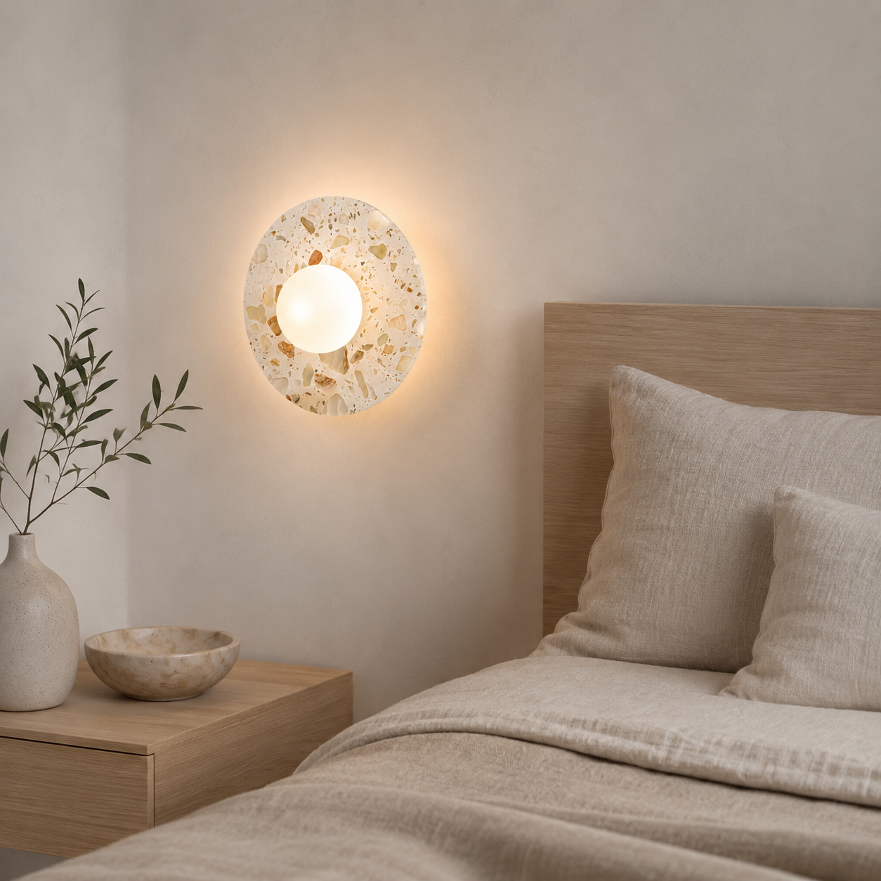 Travolith Nordic Solace Yellow Travertine LED Wall Sconce – Minimal Bedside & Hallway Light - product view 4
