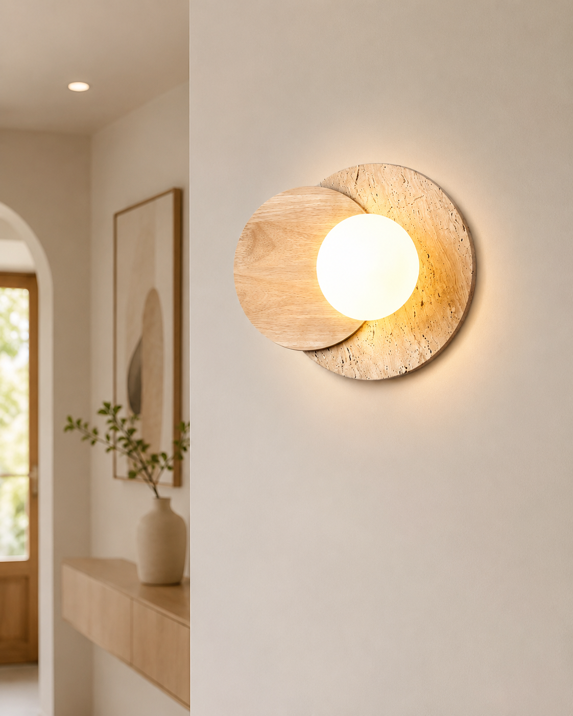 Travolith Japanese Wabi-Sabi Travertine LED Wall Sconce for Bedroom, Living Room, Stairway and Hallway - product view 8