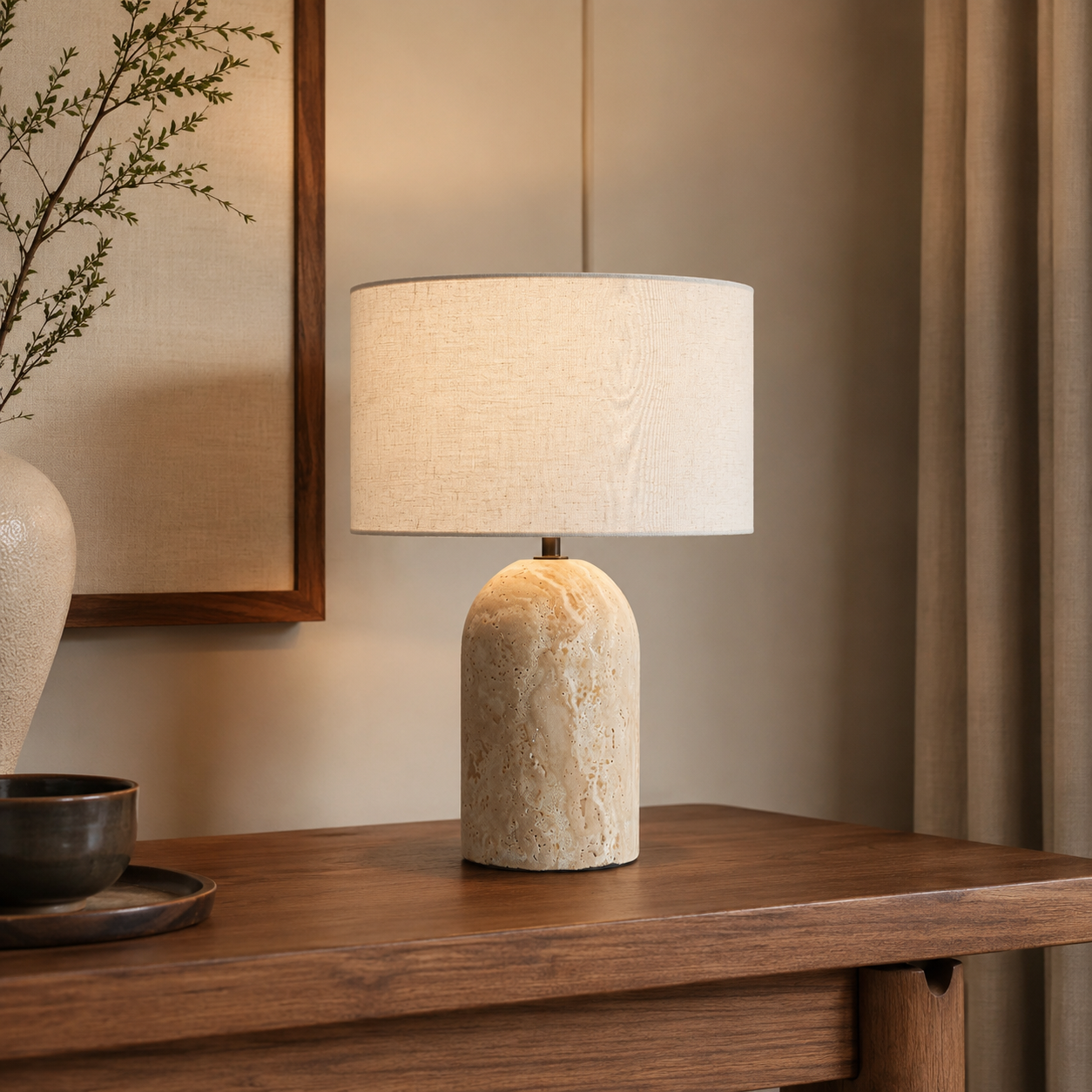 Travolith Travertine & Linen Table Lamp - Model 6703 - product view 7