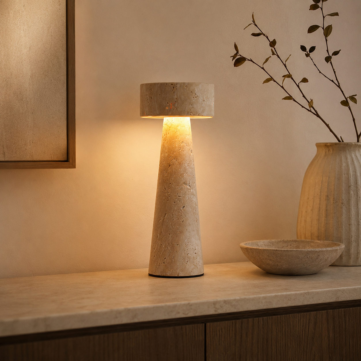 Travolith Travertine & Linen Table Lamp - Model 6702 - product view 5