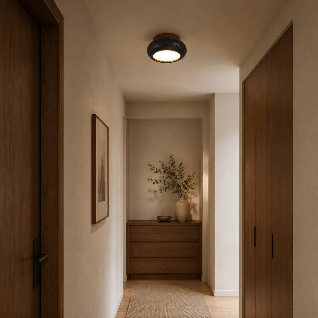 Travolith 6901 Black Travertine Ceiling Light – Natural Stone LED Fixture with Warm Wood Accent - product view 4