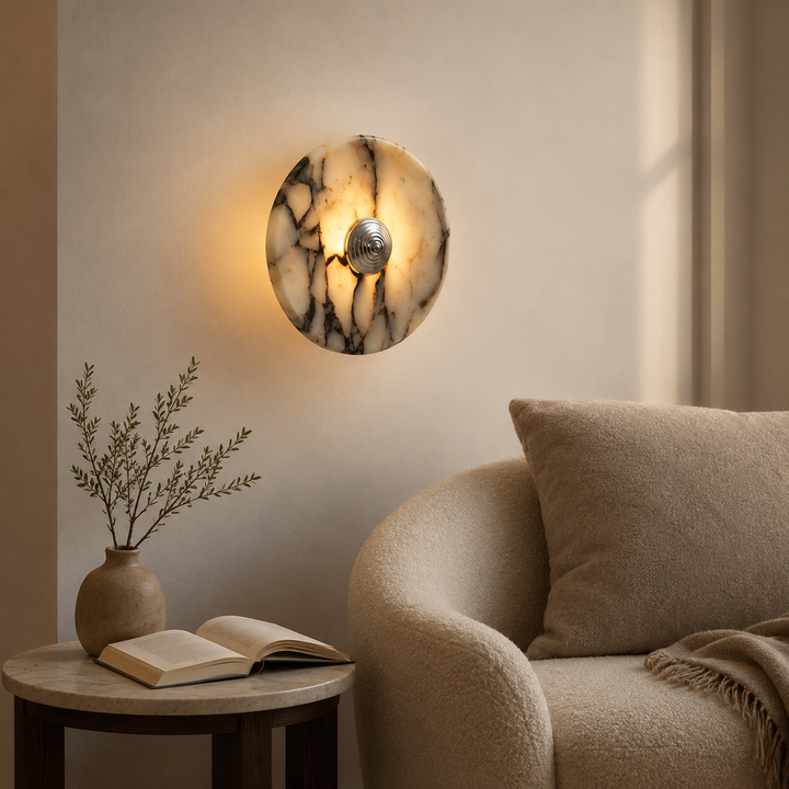Travolith Patterned Stone LED Wall Light – Brass and Chrome Decorative Sconce in Three Sizes