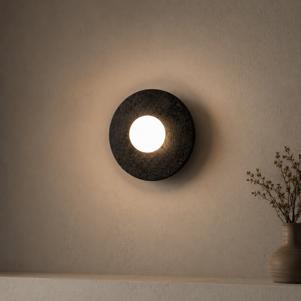Travolith Round Travertine Wall Light – Natural Stone and Glass Sconce Available in Three Sizes - product view 3