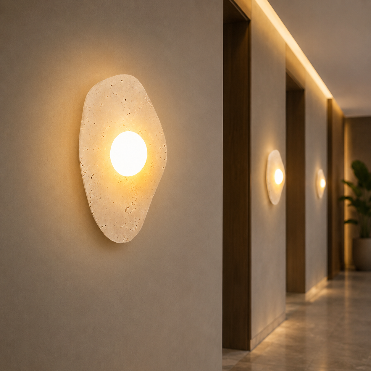 Travolith Wabi-Sabi Travertine Wall Sconce – Natural Stone Ambient Light for Bedroom, Entryway & Hallway - product view 4