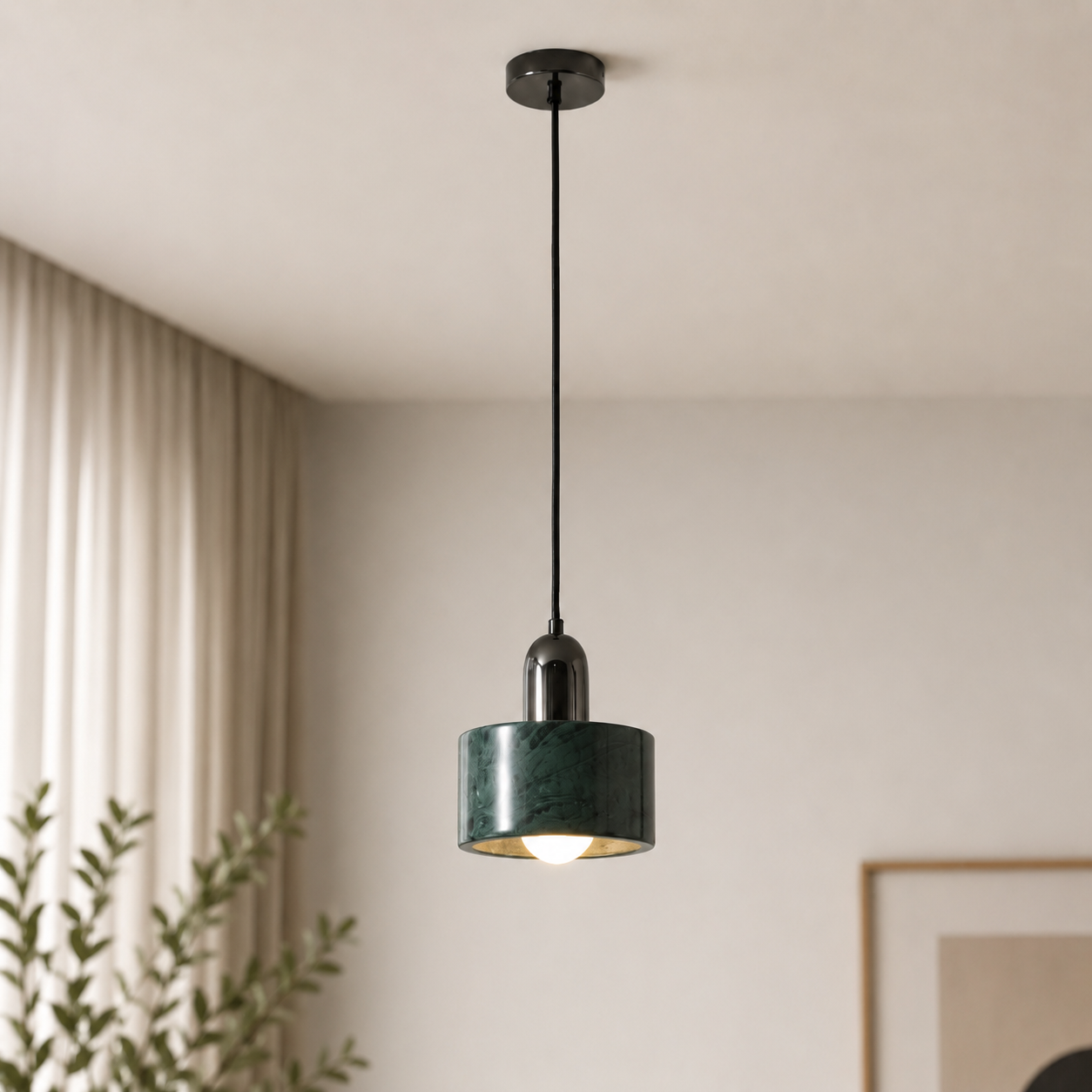 Travolith 6521 Natural Green Stone Pendant Light – Black Metal E27 Hanging Lamp - product view 7